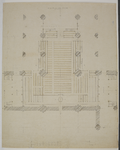 214453 Interieur van de Domkerk te Utrecht: plattegrond met de ontworpen indeling van de banken en galerijen in een ...